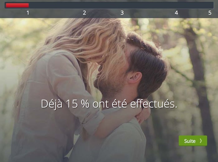 Ecran indiquant le pourcentage de progression dans le test.